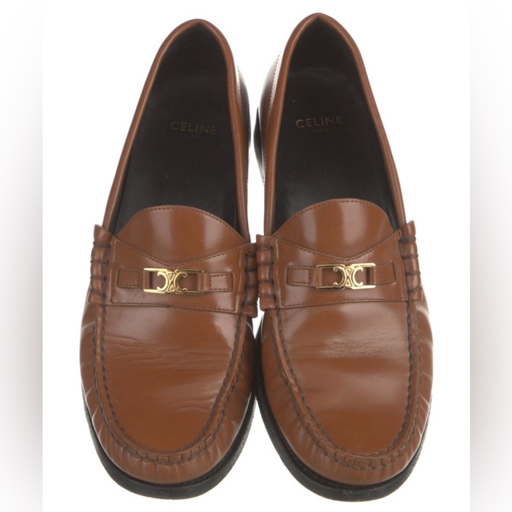 Authentic Celine Triomphe Brown Loafers 38 7.5
